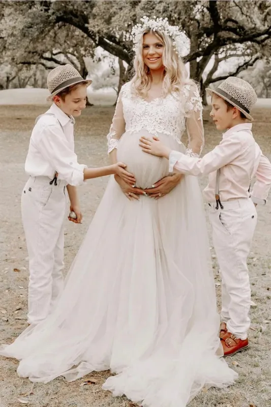 Hot Maternity Lace Dress for Photoshoot with Tulle Skirt sold by My Chic Dress