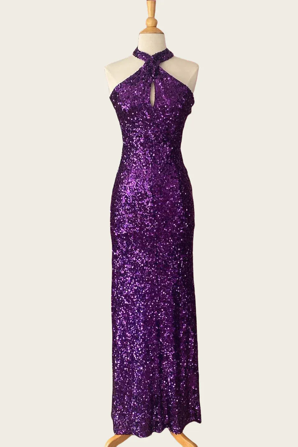 Sheath Purple Sequin Halter Prom Dress Long Sleeveless Open Back sold by My Chic Dress product image thumbnail 2