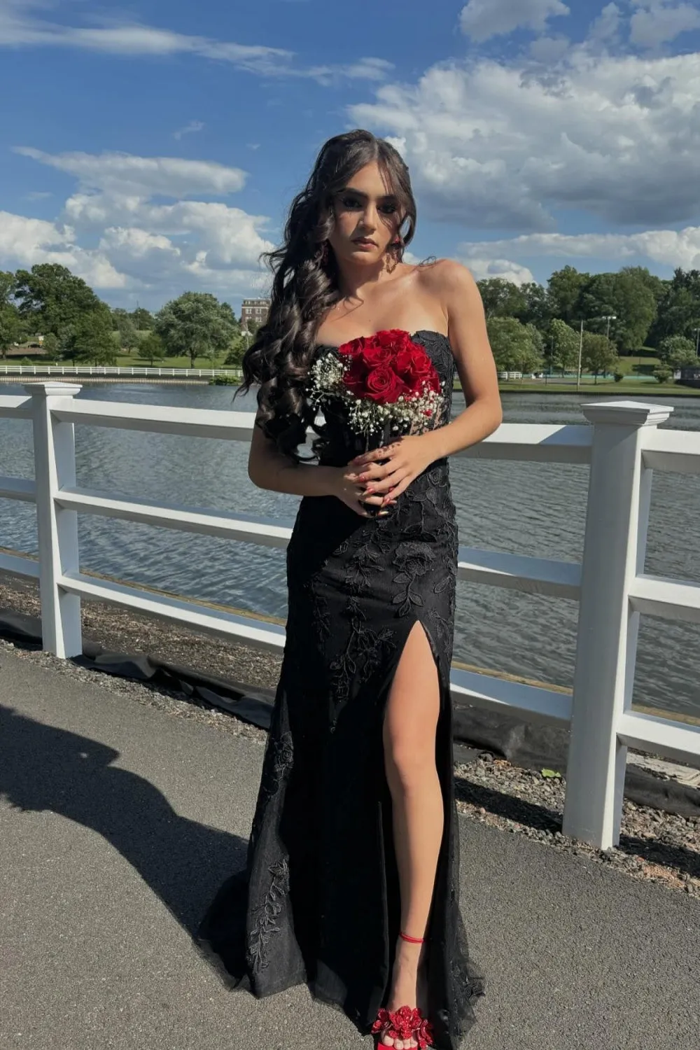 Strapless Long Green Prom Dress Lace Appliques Evening Gown UK sold by My Chic Dress product image thumbnail 4