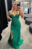 Strapless Long Green Prom Dress Lace Appliques Evening Gown UK sold by My Chic Dress