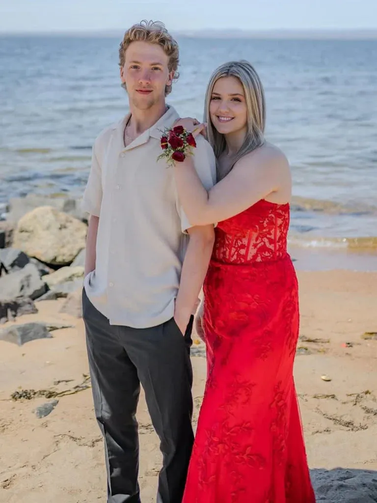 Strapless Red Prom Dresses Lace Sweetheart Long Evening Dress sold by My Chic Dress product image thumbnail 2