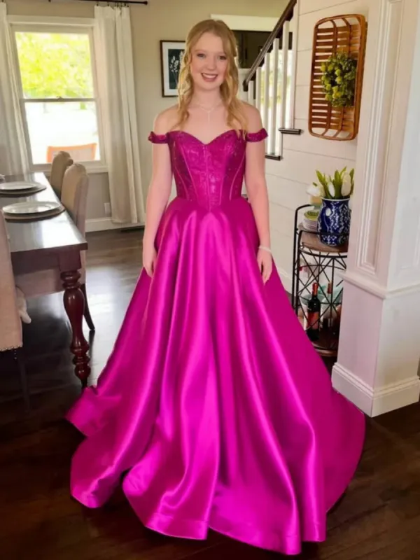 Custom Made Lace Magenta Prom Dresses 2025 Off the Shoulder sold by My Chic Dress