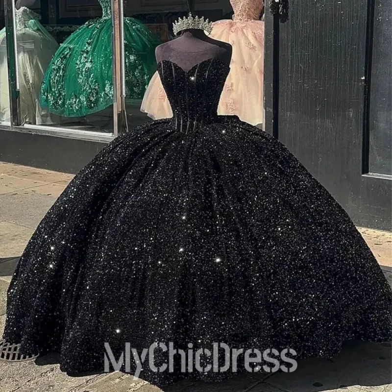 New Black Sweet 16 Dress Sparkly Sequin Quinceanrea Dresses Ball Gown sold by My Chic Dress