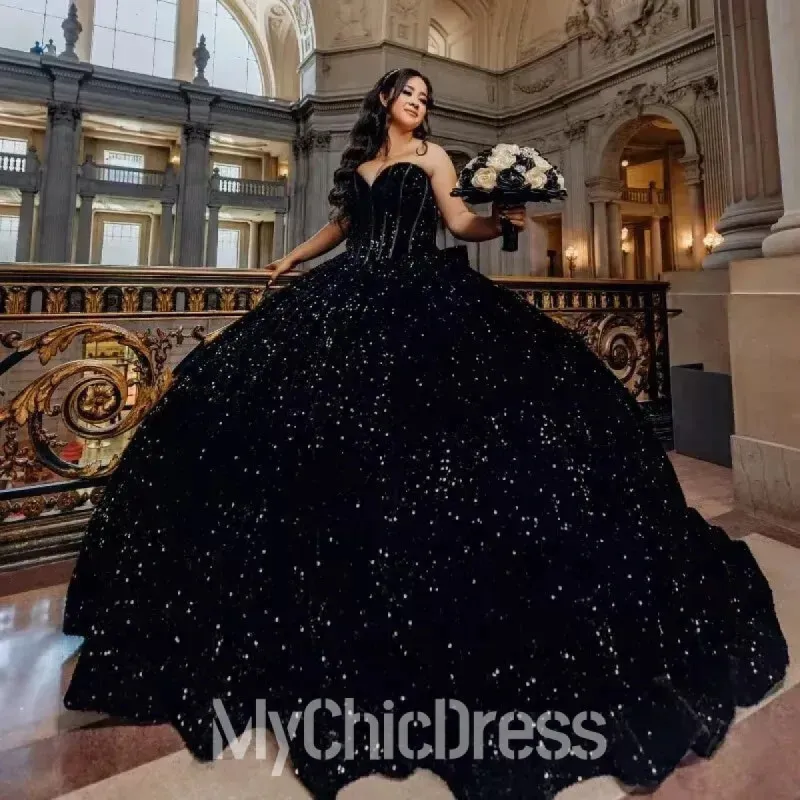 Black Sweet 15 Dress Sparkly Plus Size Quinceanera Dress Sequined sold by My Chic Dress