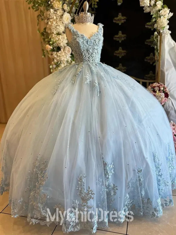 Ball Gown Light Blue Quinceanera Dress for Sweet 16 Straps Sleeveless sold by My Chic Dress