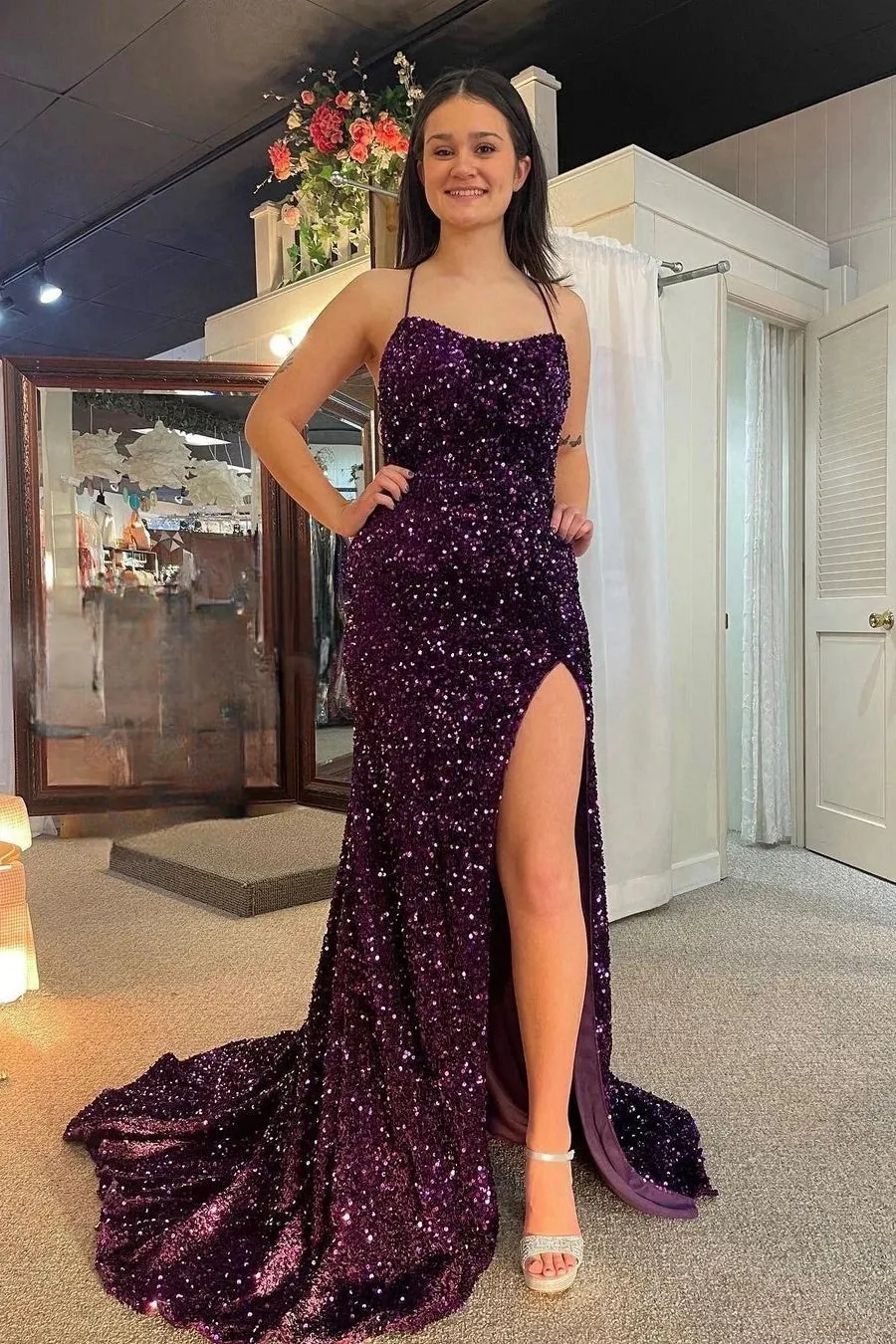 Mermaid Long Straps Purple Sequin 2025 Prom Dress Near Me sold by My Chic Dress