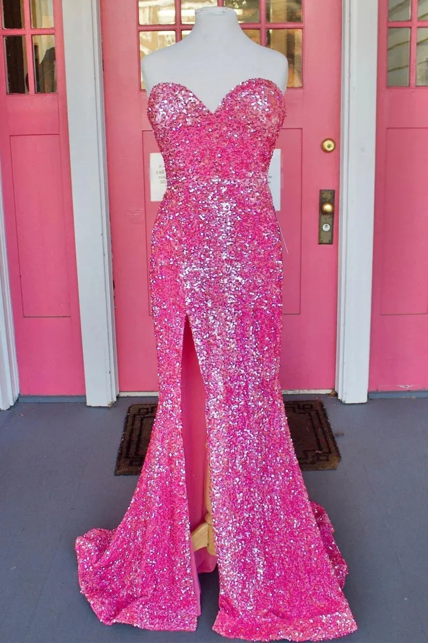 Hot Pink Long Prom Dress Sequin Mermaid Sweetheart sold by My Chic Dress product image thumbnail 2