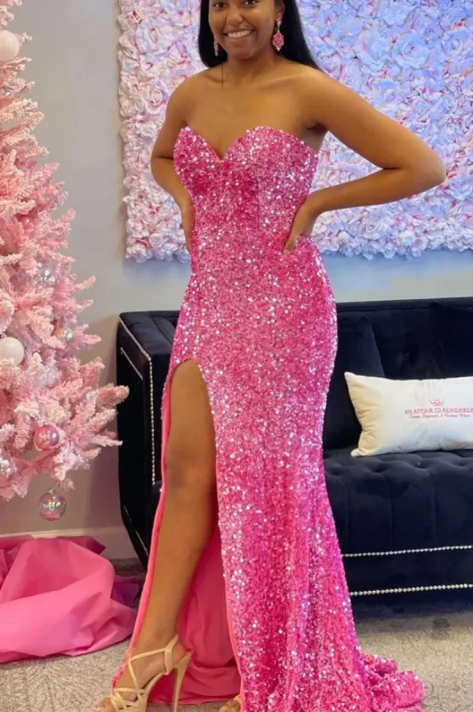 2025 Hot Pink Long Prom Dress Sequin Mermaid Sweetheart sold by My Chic Dress