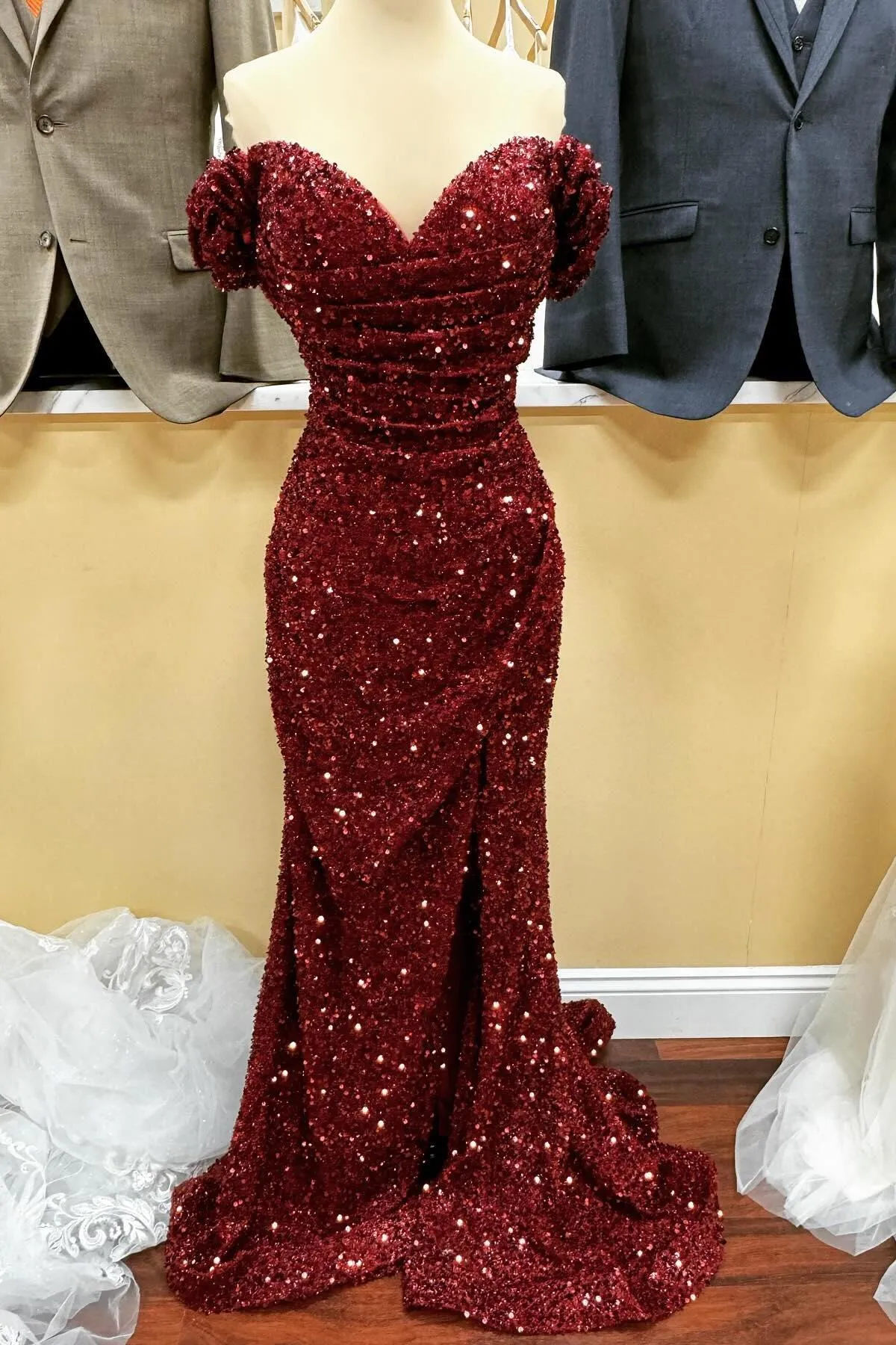 Hot Burgundy Prom Dress Sequin Mermaid Off the shoulder sold by My Chic Dress product image thumbnail 2