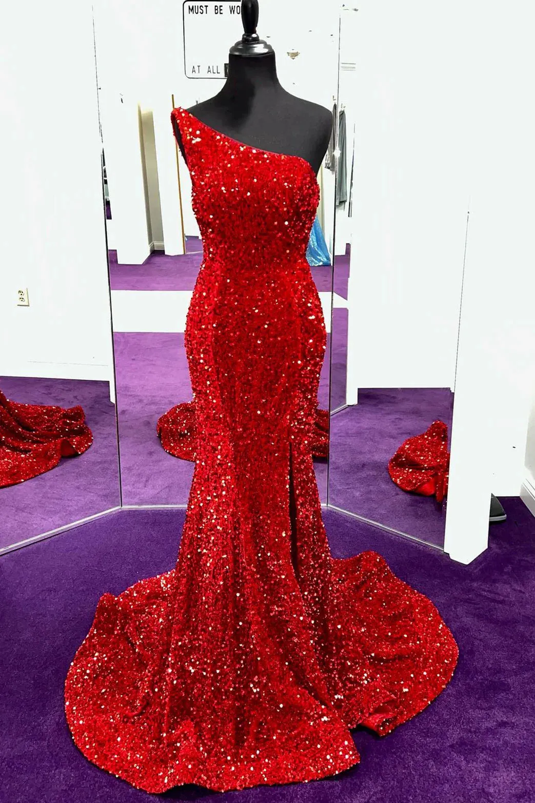 Long Mermaid Sequin Prom Dress Red One Shoulder sold by My Chic Dress product image thumbnail 2