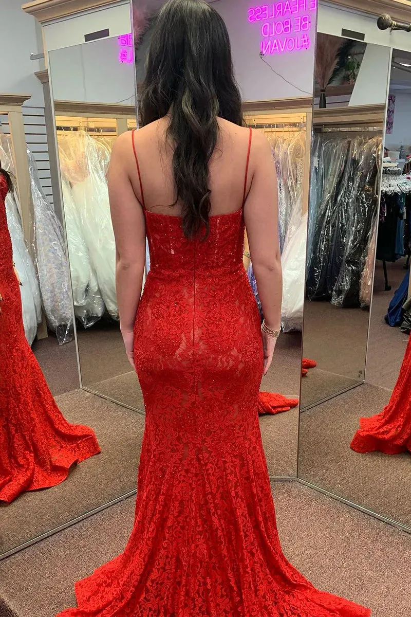 Red Lace Prom Dress Mermaid Sweetheart with Beaded sold by My Chic Dress product image thumbnail 2