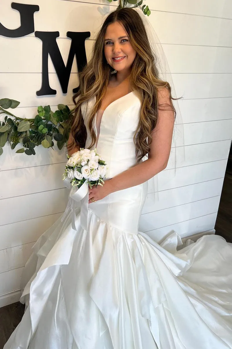 Vintage Satin Wedding Dresses Mermaid V Neck Bridal Gown sold by My Chic Dress product image thumbnail 3