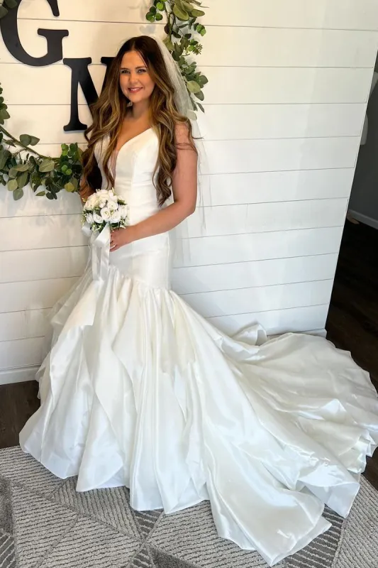 Vintage Satin Wedding Dresses Mermaid V Neck Bridal Gown sold by My Chic Dress