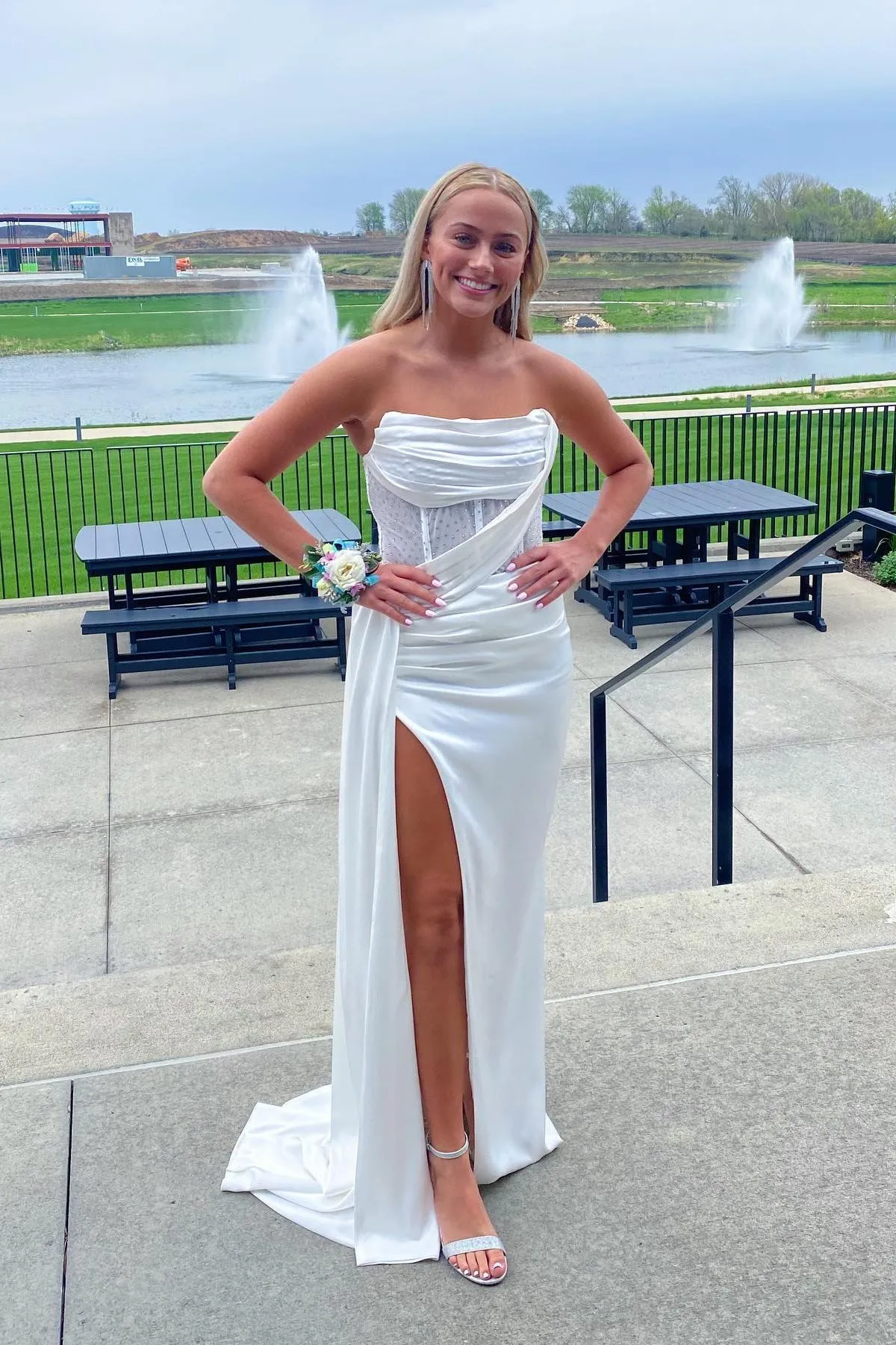 2025 Red Strapless Prom Dress Satin Fitted Formal Wears Long sold by My Chic Dress product image thumbnail 4