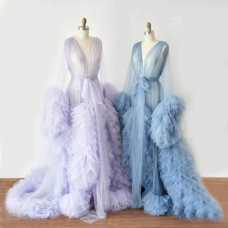 Sexy Tulle Ruffle Beach Maternity Robe Long Pregnancy Photoshoot sold by My Chic Dress