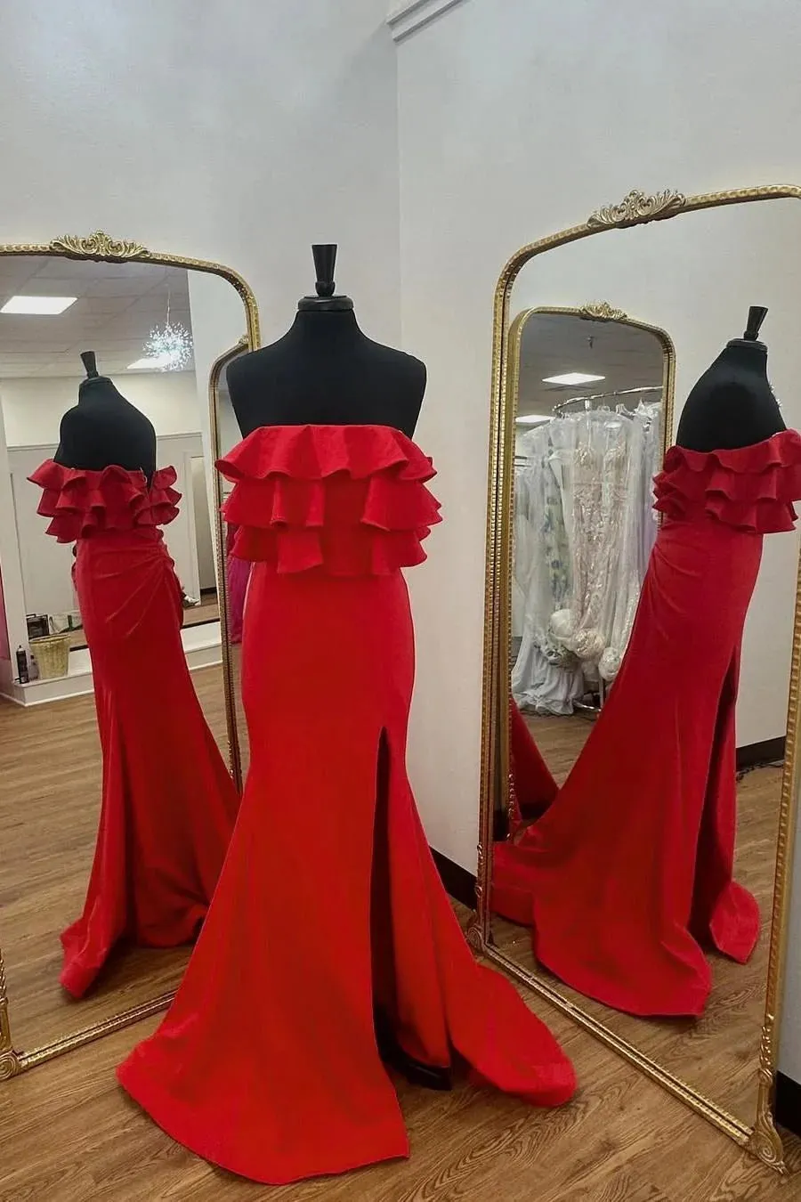 Long Strapless Prom Dress Red Ruffle Fitted Formal Guest Beach Dress sold by My Chic Dress product image thumbnail 3