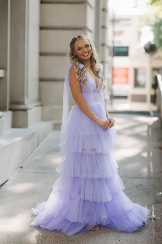 2025 Light Purple Tiered Prom Dresses Tulle A Line Grad Dresses sold by My Chic Dress