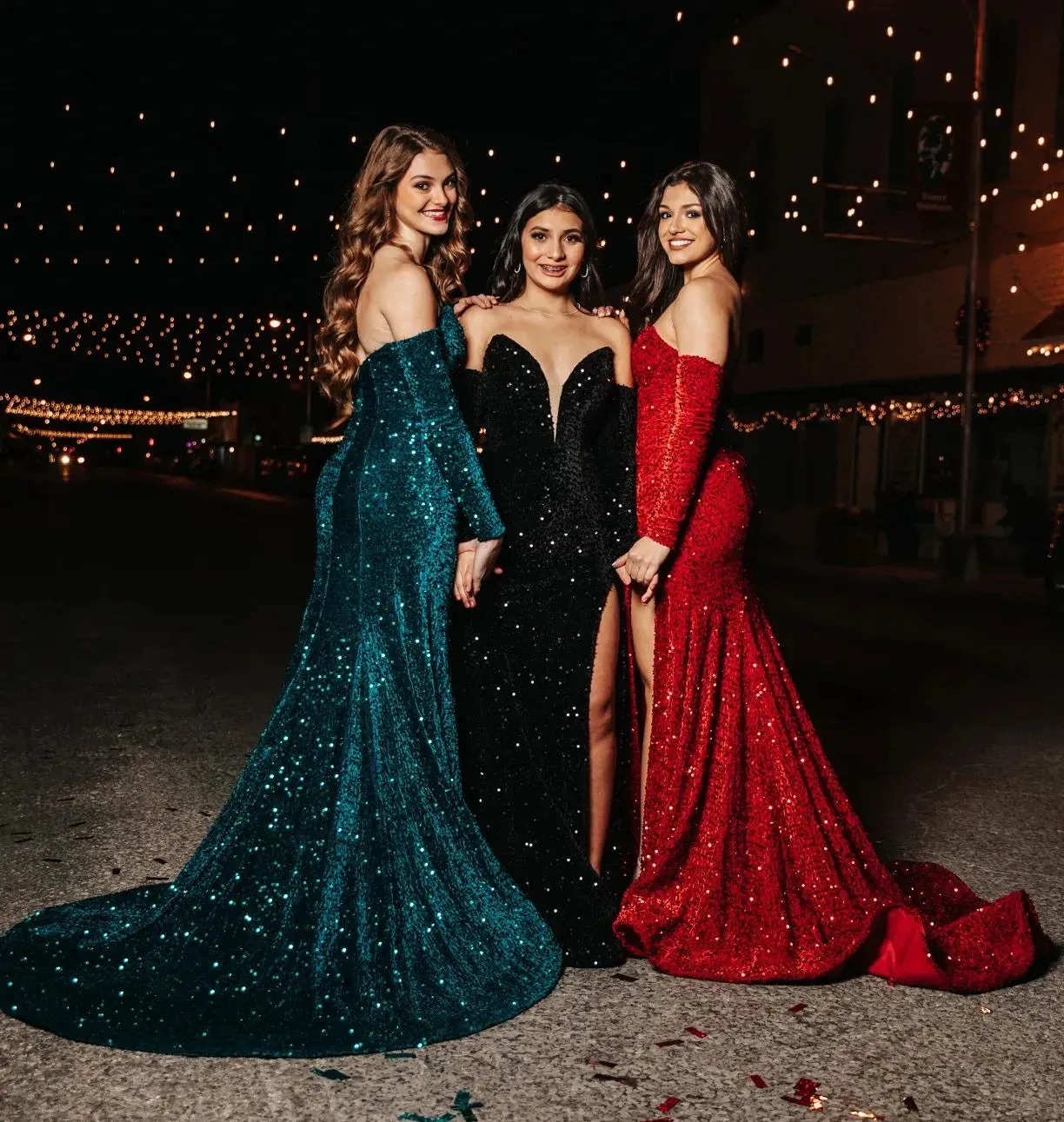 Strapless Deep V-Neck Velvet Sequin Prom Dress 2025 with sleeves High Slit sold by My Chic Dress product image thumbnail 5