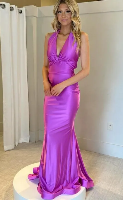Deep V-neck Sexy Long Summer Wedding Guest Dress Halter Backless sold by My Chic Dress