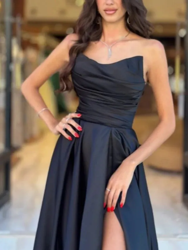 Plus Size Black Evening Dress Strapless Prom Dress Pleats Ruched Slit sold by My Chic Dress product image thumbnail 2