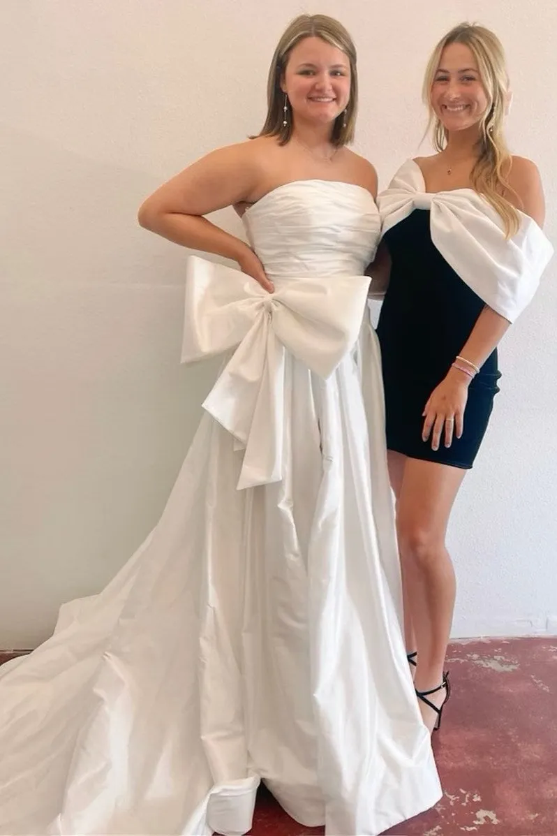 A Line Strapless Fuchsia Prom Dress 2025 Ruched with Bowknot sold by My Chic Dress product image thumbnail 4