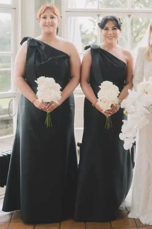 Black One-Shoulder Dress for Bridesmaids with Bow Strap sold by My Chic Dress