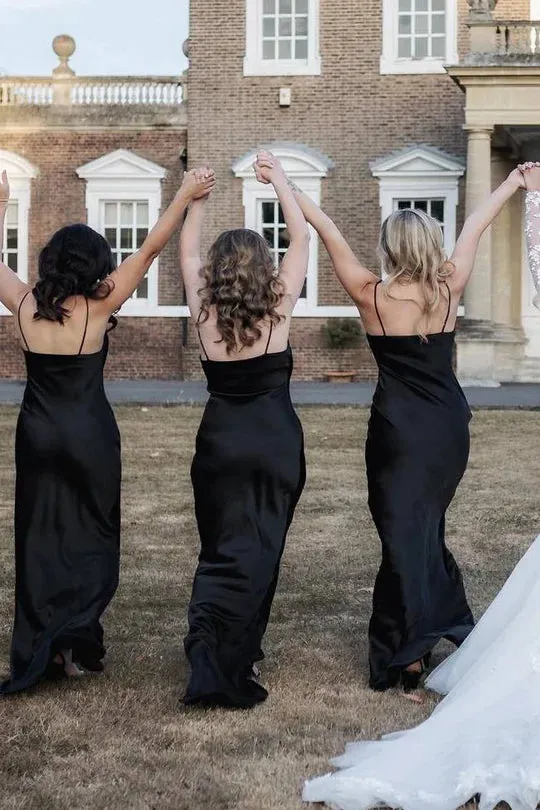 Simple Black Bridesmaid Dress Beach Satin Spaghetti Straps Cowl Neck sold by My Chic Dress product image thumbnail 2