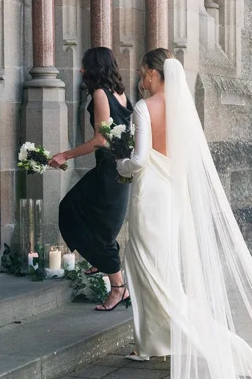 Long Satin beach Bridesmaid Dress Black Straps Sleeveless Cowl Neck sold by My Chic Dress product image thumbnail 2