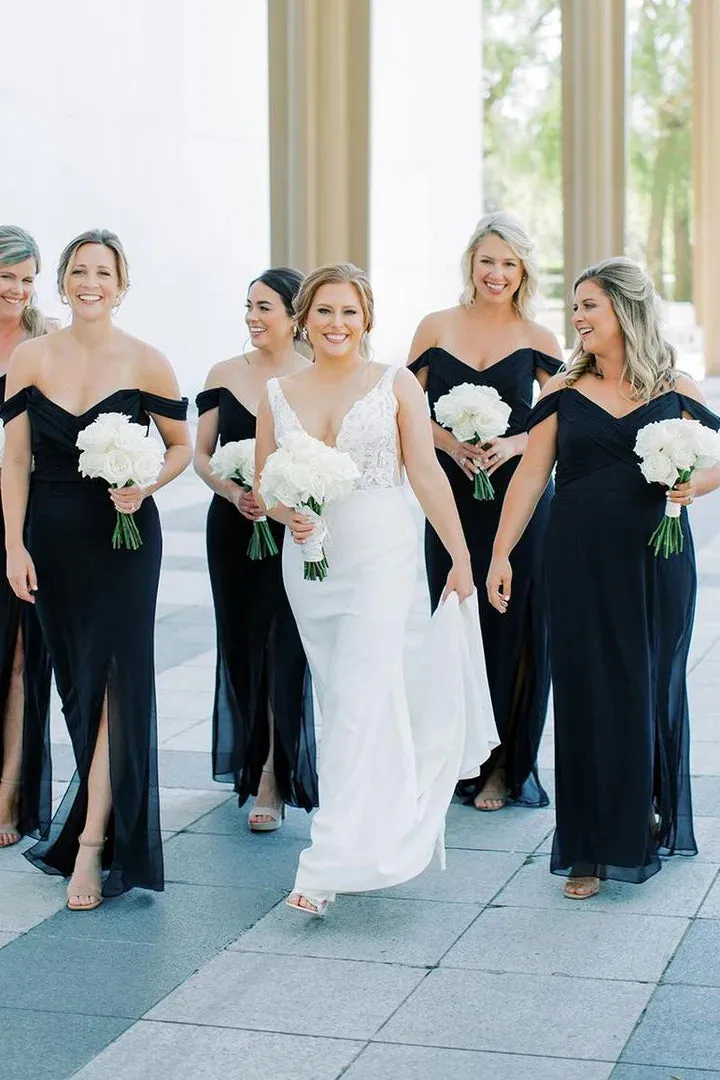 Black Off-Shoulder Bridesmaid Dress Beach Summer Wedding sold by My Chic Dress product image thumbnail 4