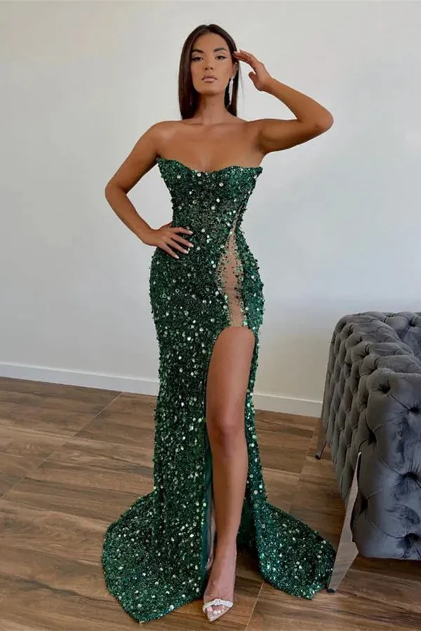 Unique Sequins Dark Green Prom Dress Sleeveless Mermaid sold by My Chic Dress