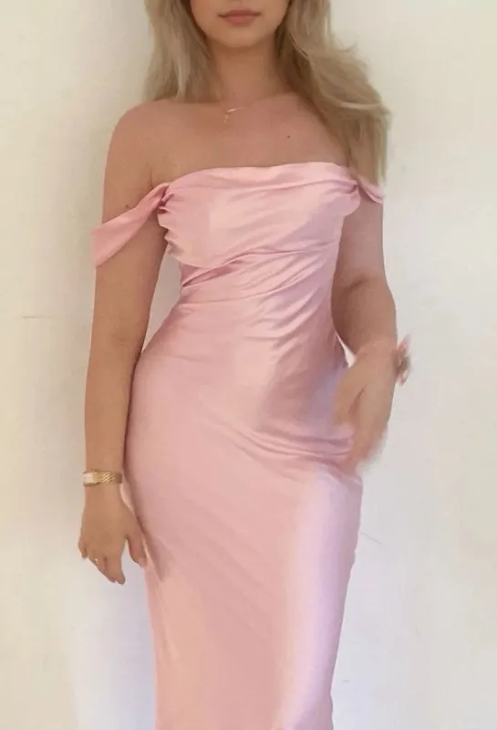 Floor-length Pink Evening Dress UK Satin Mermaid Off The Shoulder sold by My Chic Dress