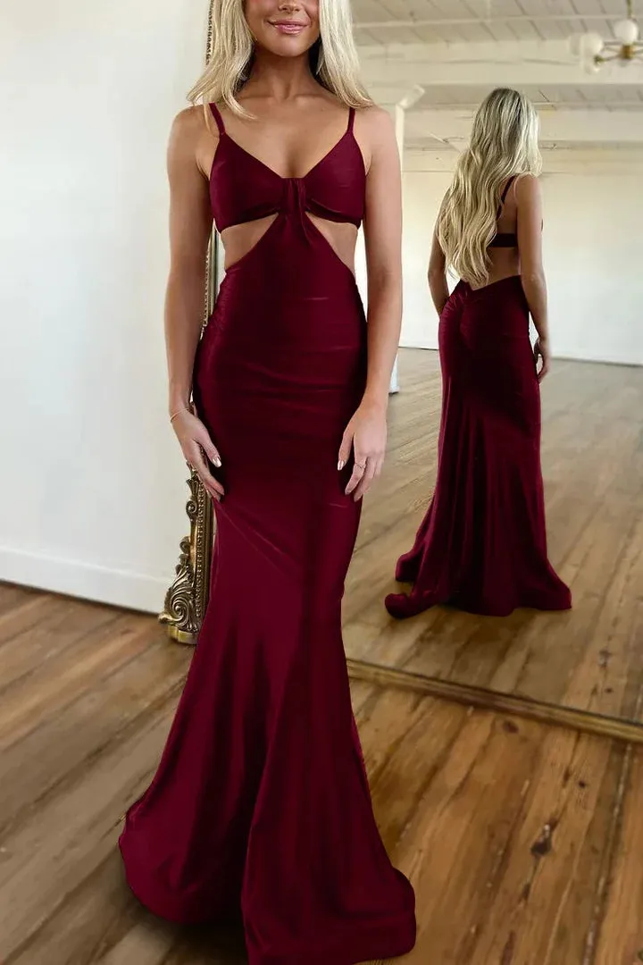 V-Neck 2025 Red Senior Prom Dress Satin Sexy Evening Gown Spaghetti Straps sold by My Chic Dress product image thumbnail 4