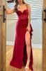 Sexy 2025 Red Prom Dress Pleats Mermaid Satin High Slit Spaghetti Straps sold by My Chic Dress