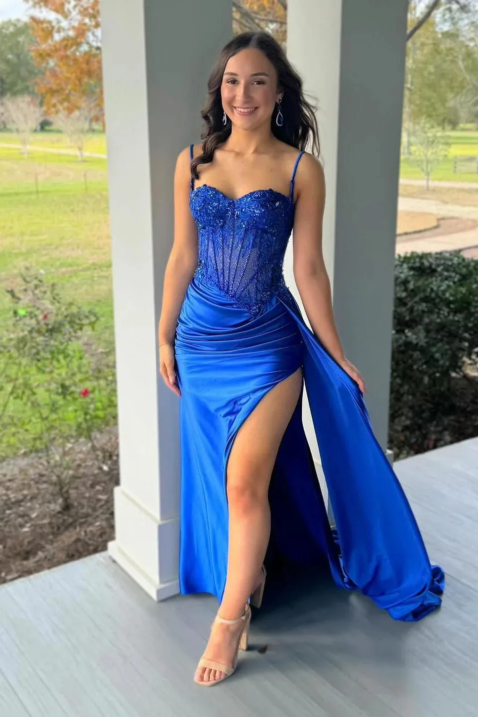 New Royal Blue 2025 Prom Dress UK Sequined Spaghetti Straps with Split sold by My Chic Dress