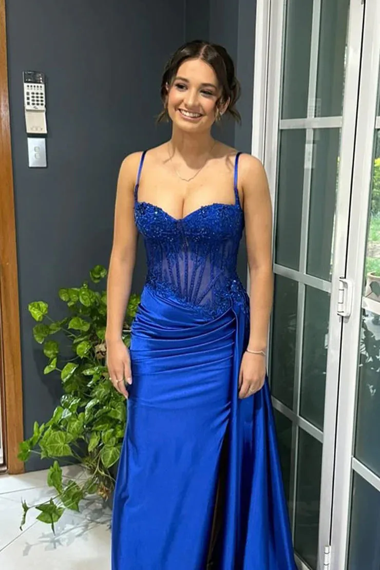 New Royal Blue 2025 Prom Dress UK Sequined Spaghetti Straps with Split sold by My Chic Dress product image thumbnail 3