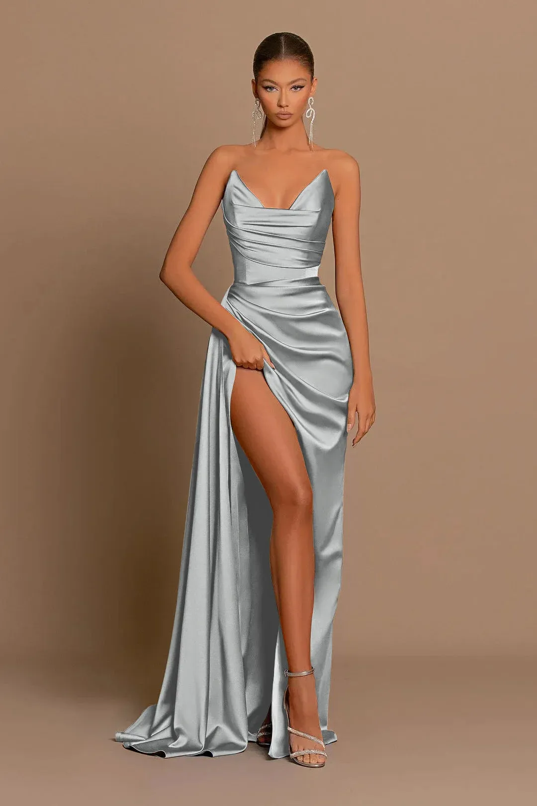 Long Elegant Prom Dress Dusty Blue Formal Dress for Guests With Slit sold by My Chic Dress product image thumbnail 5