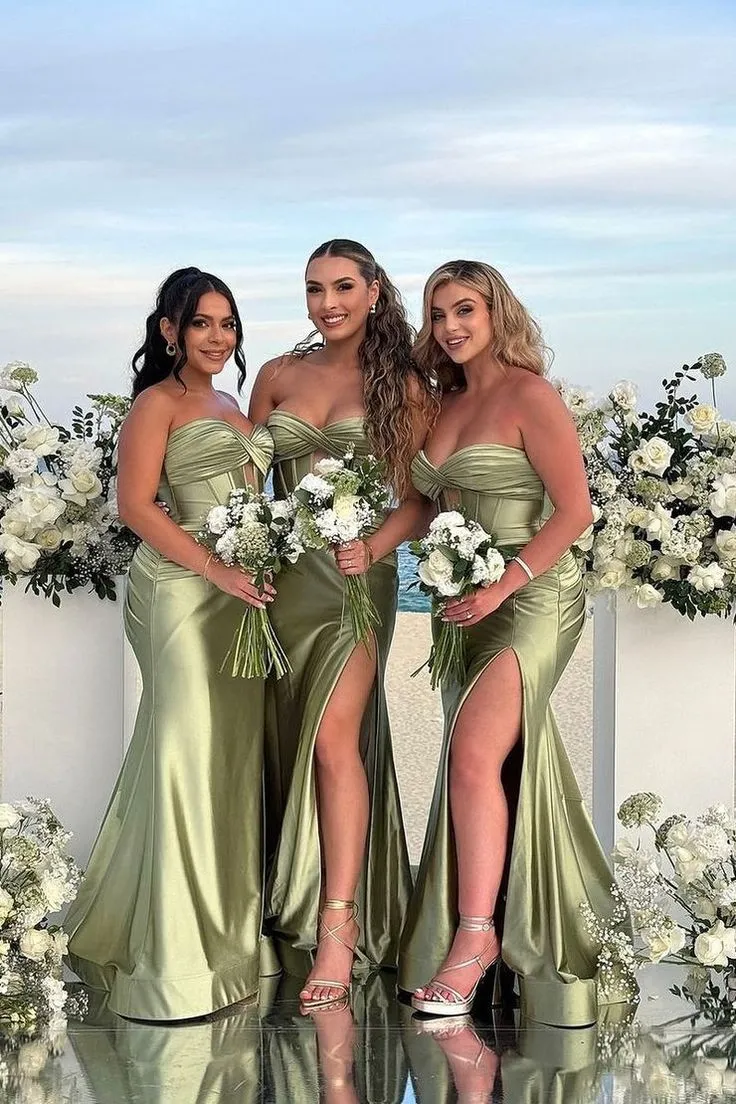 Hot Long Sage Green Bridesmaid Dress Satin Mermaid Sweetheart with Slit sold by My Chic Dress