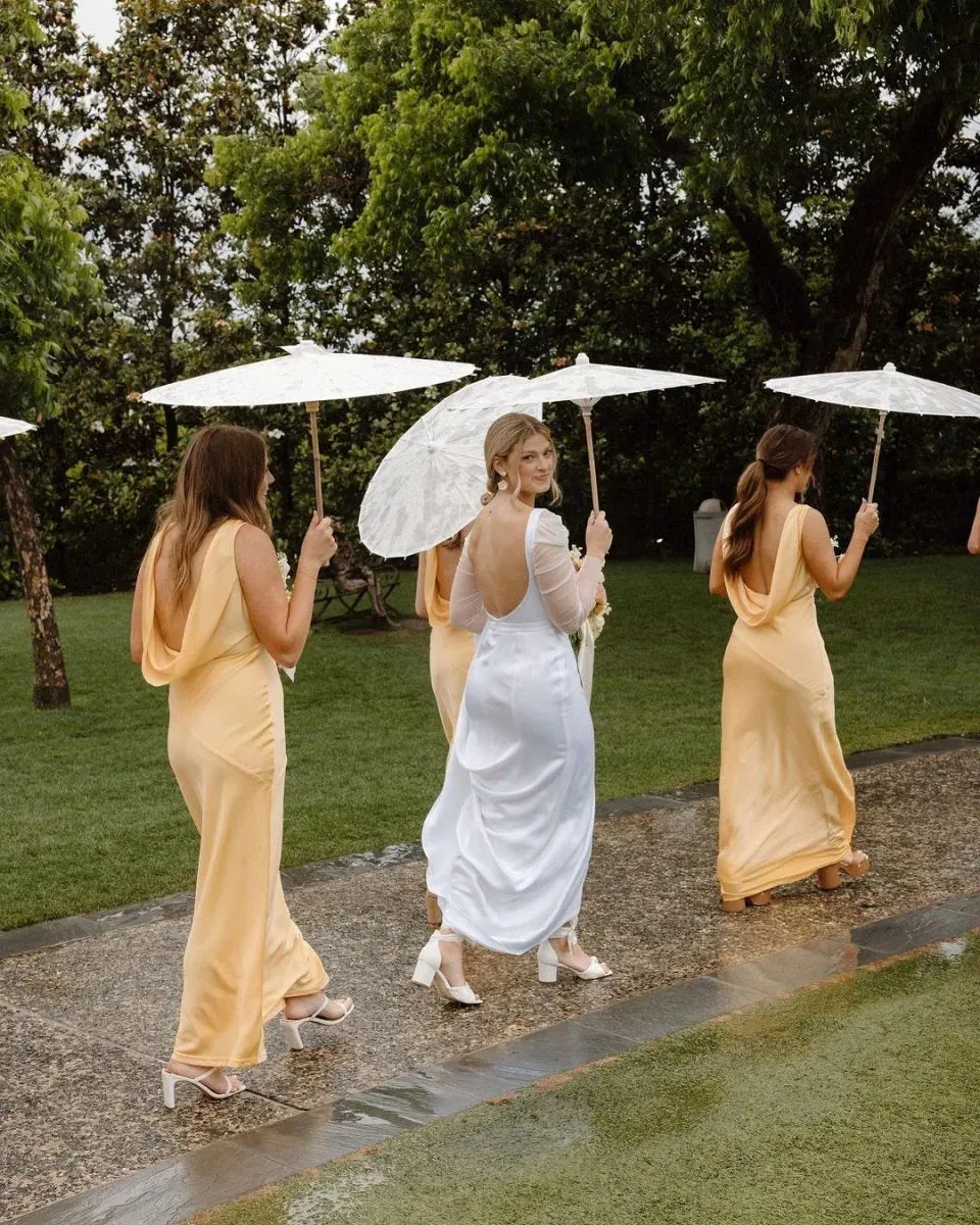 Silk Saitn Gold Bridesmaid Dresses For Beach Weddings Sheath V Neck sold by My Chic Dress product image thumbnail 2