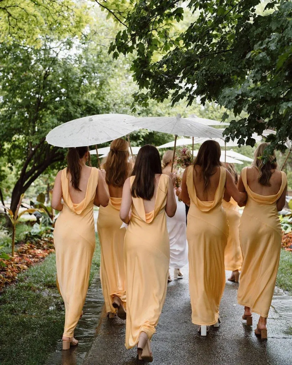 Silk Saitn Gold Bridesmaid Dresses For Beach Weddings Sheath V Neck sold by My Chic Dress product image thumbnail 3