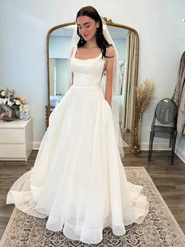 A Line Simple Minimalist Wedding Dress Drop Waist Satin Gown for Women sold by My Chic Dress