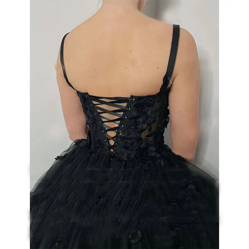 Floor-length Boho Black Wedding Dresses Lace With Flowers sold by My Chic Dress product image thumbnail 3