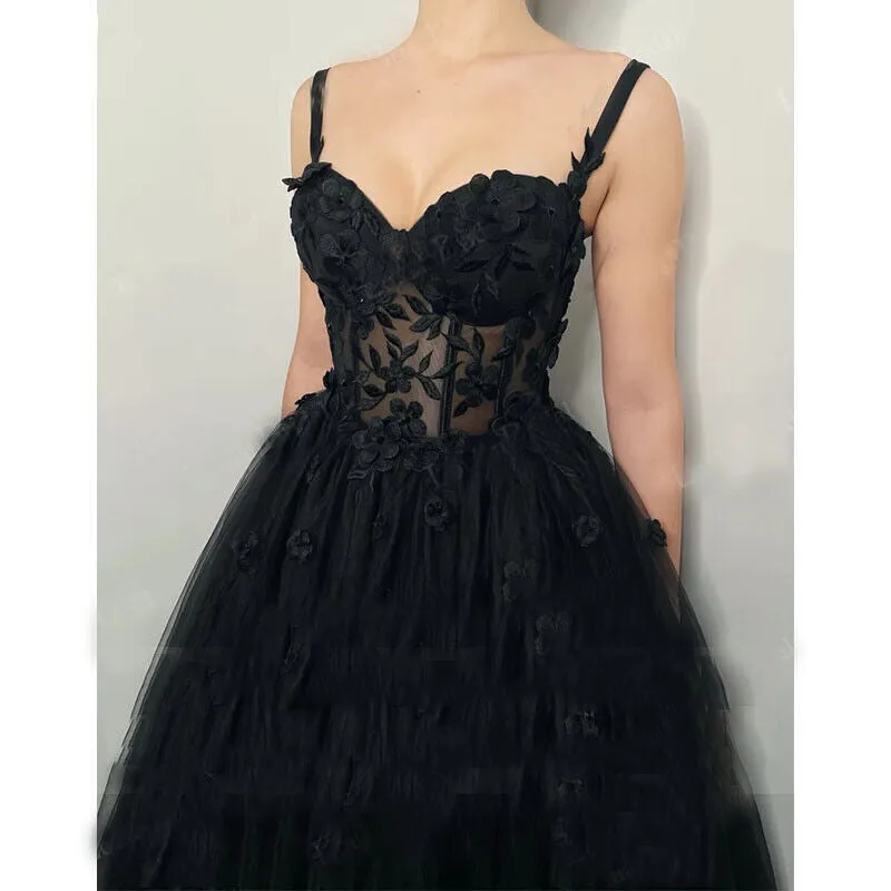 Floor-length Boho Black Wedding Dresses Lace With Flowers sold by My Chic Dress product image thumbnail 2