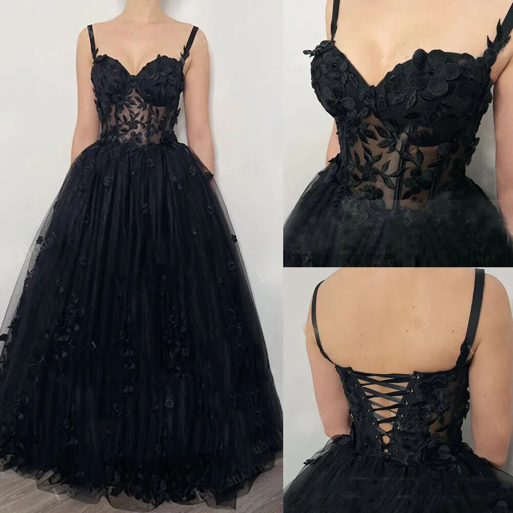Floor-length Boho Black Wedding Dresses Lace With Flowers sold by My Chic Dress product image thumbnail 4