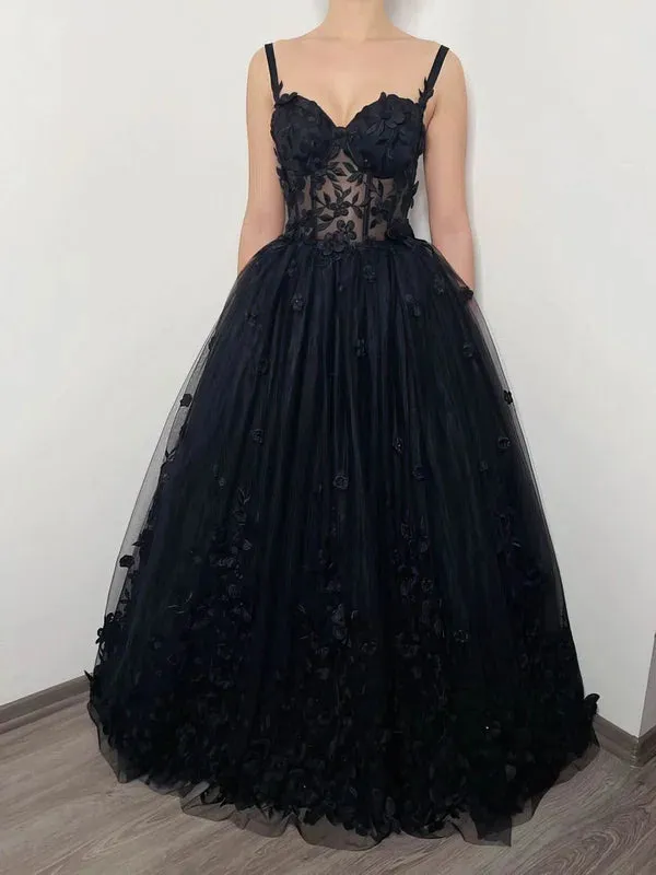 Floor-length Boho Black Wedding Dresses Lace With Flowers sold by My Chic Dress