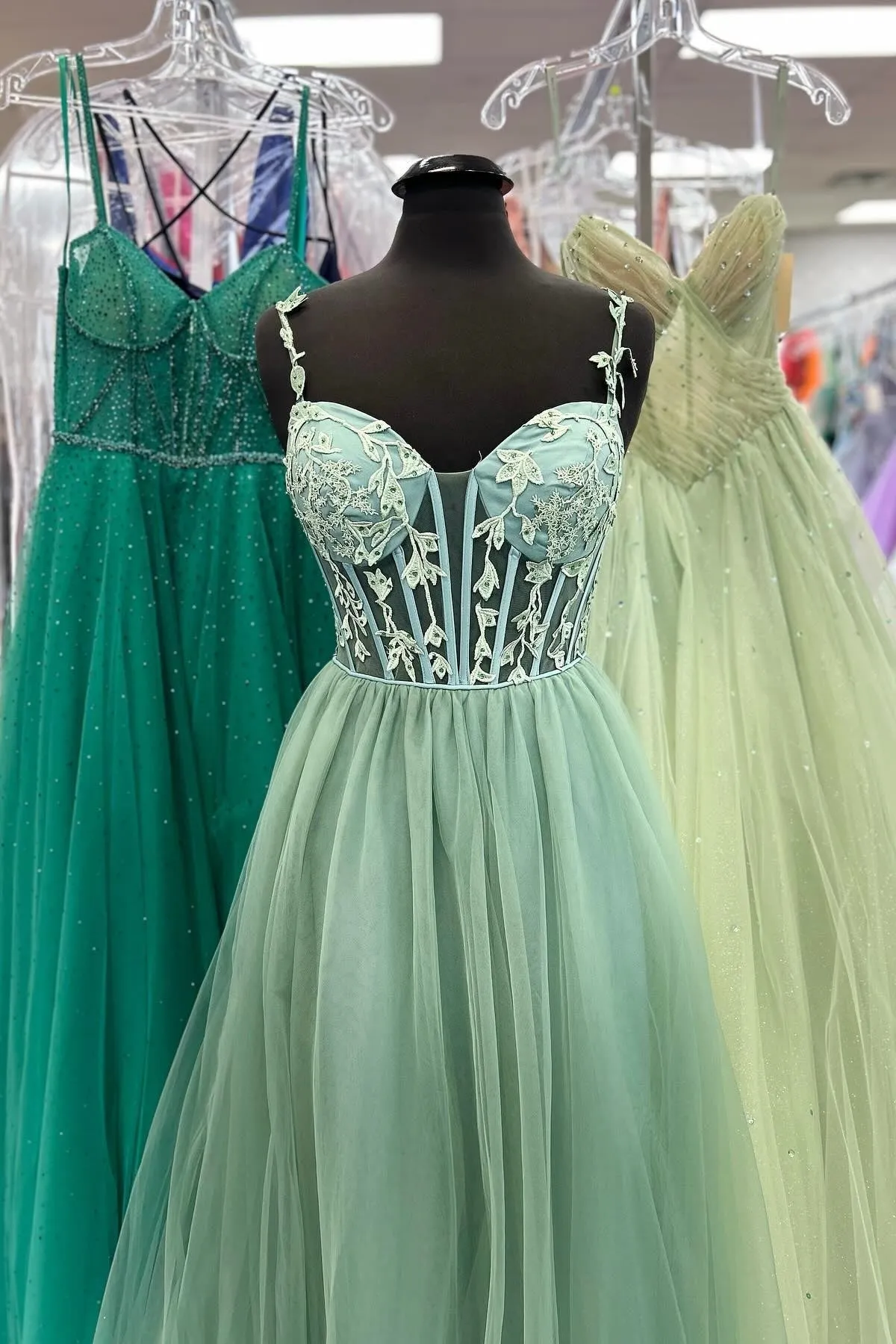 A-line Sage Green Prom Dress Lace Chiffon Evening Dress Long sold by My Chic Dress