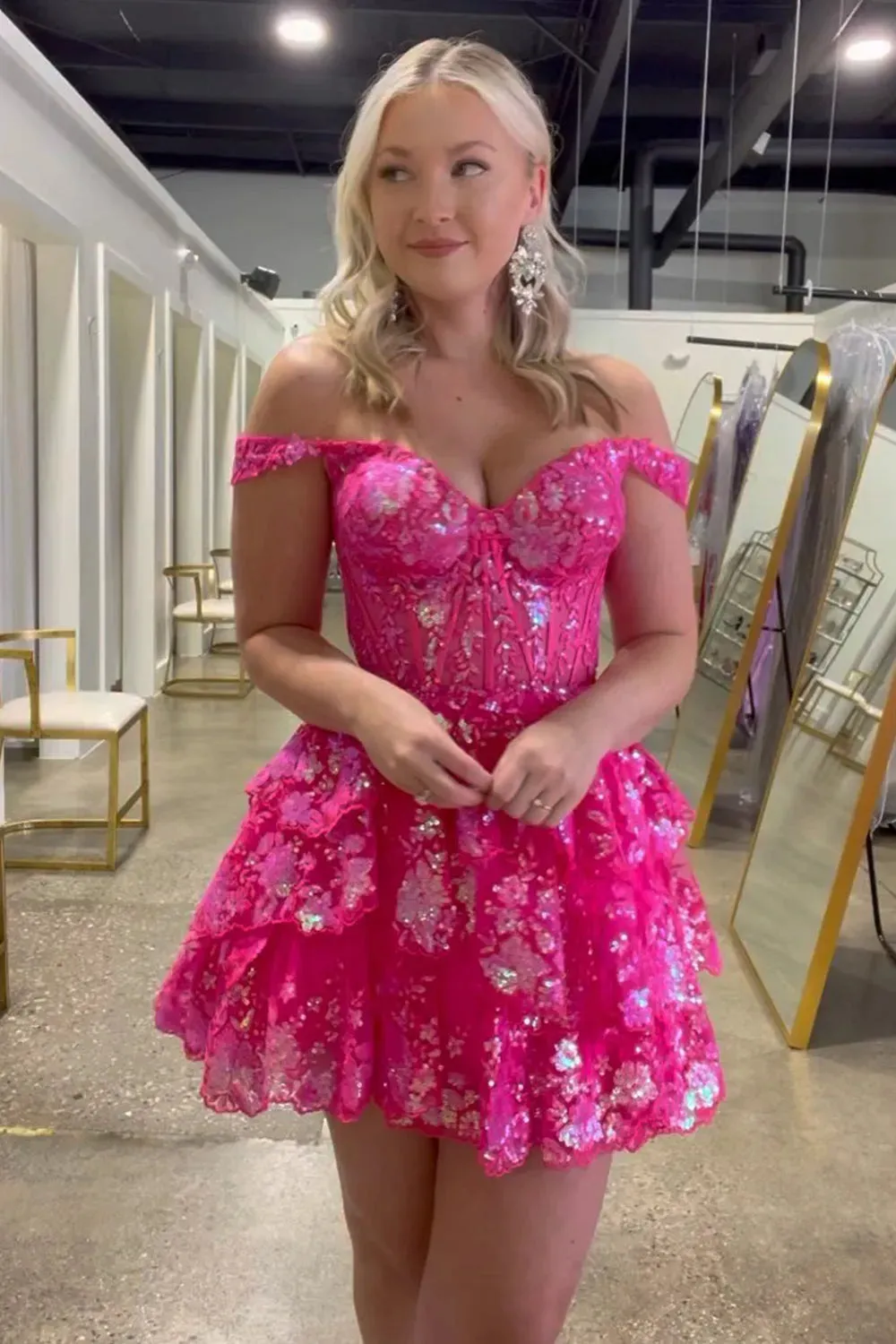 A Line Royal Blue Corset Homecoming Dress Tiered Off the Shoulder sold by My Chic Dress product image thumbnail 5