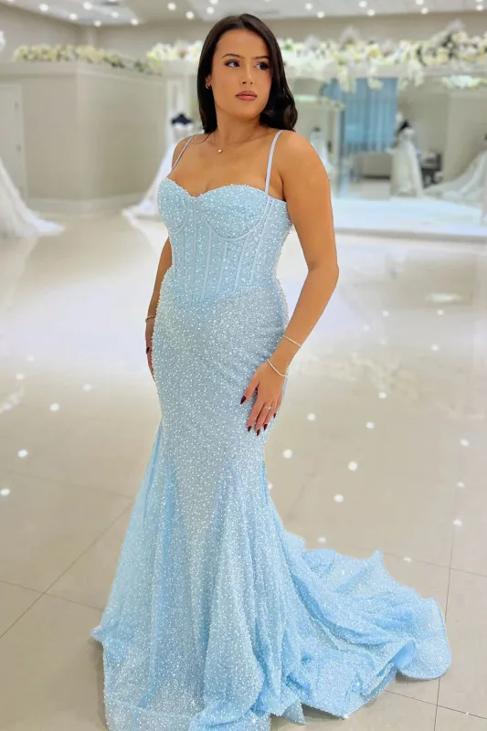 Sparkly Blue Sequins Long Evening Dresses UK Mermaid sold by My Chic Dress