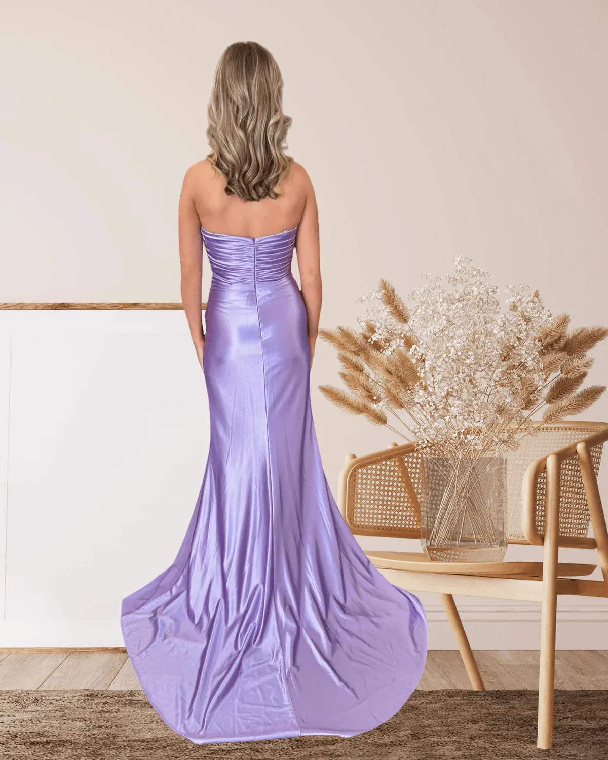 Lace Lavender Prom Dress Ruched Sweetheart Fitted Formal Dress sold by My Chic Dress product image thumbnail 3
