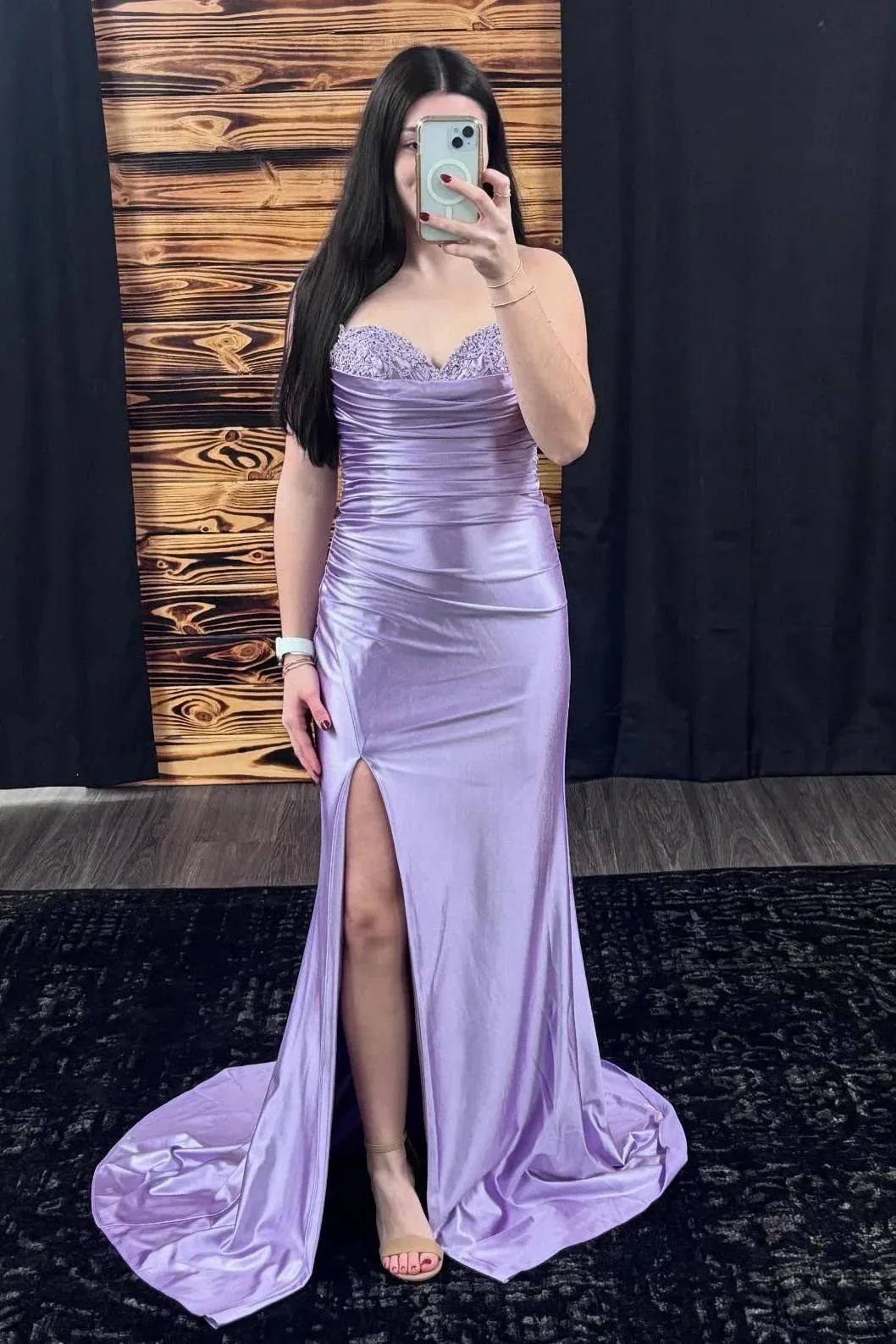 Lace Lavender Prom Dress Ruched Sweetheart Fitted Formal Dress sold by My Chic Dress