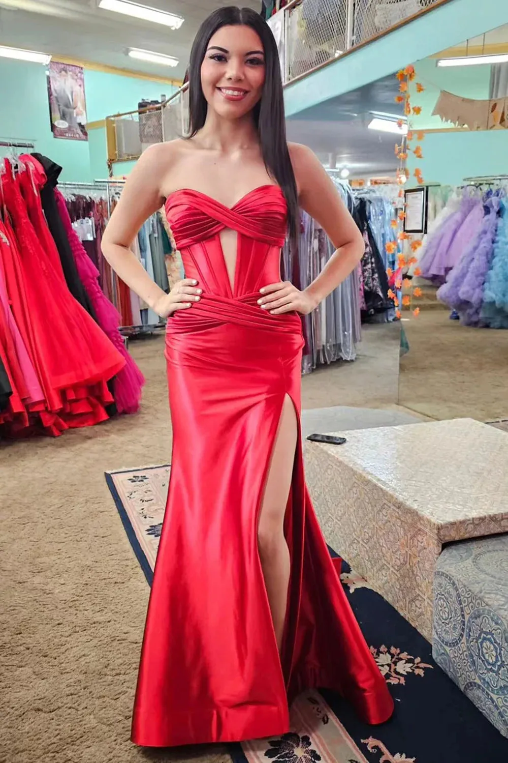 Burgundy Corset Prom Dress with Slit Mermaid Sweetheart Long sold by My Chic Dress product image thumbnail 3